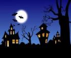 Haunted дома на Хэллоуин - Полная луна, летучие мыши